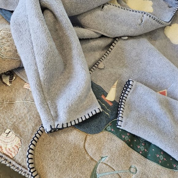 Retro 90s Coastal‎ Grandma Lighthouse Fleece Jacket Nautical S/M Beach Sailboat - Picture 12 of 14